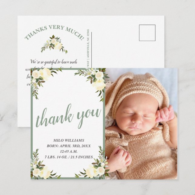 Pretty Yellow Floral Baby Shower Thank You Photo Postcard (Front/Back)