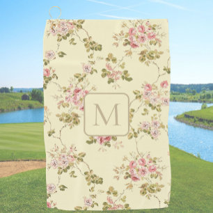 Pretty Yellow Floral custom monogram ladies  Golf Towel