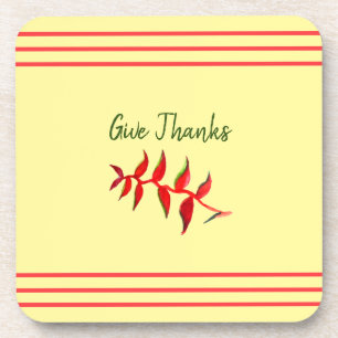 Pretty Yellow Floral Give Thanks Coasters