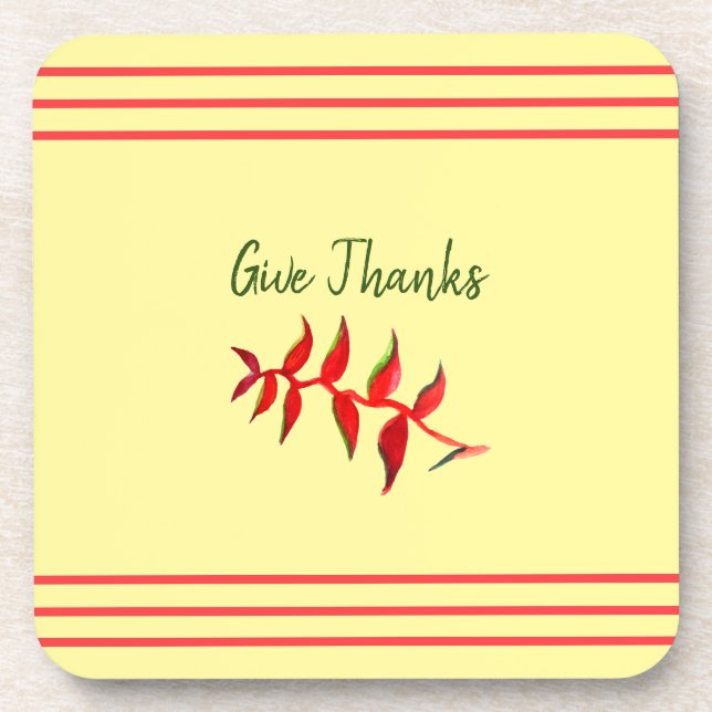Pretty Yellow Floral Give Thanks Coasters (Front)