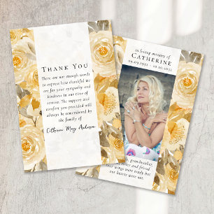 Pretty Yellow Floral Photo Sympathy Funeral Thank You Card