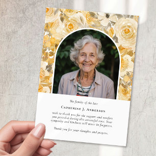Pretty Yellow Floral Photo Sympathy Funeral Thank You Card