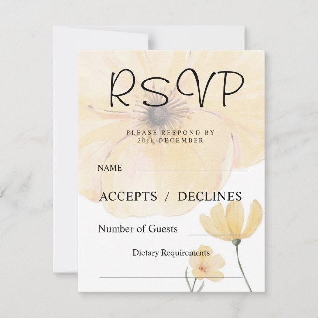 Pretty Yellow Floral RSVP Card (Front)