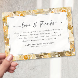 Pretty Yellow Floral Sympathy Funeral Thank You Card