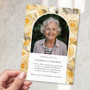 Pretty Yellow Floral Sympathy Funeral Thank You Card
