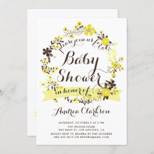 Pretty Yellow Floral Wreath Baby Shower Invitation