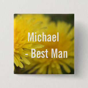 Pretty yellow flower dandelion wedding best man 15 cm square badge