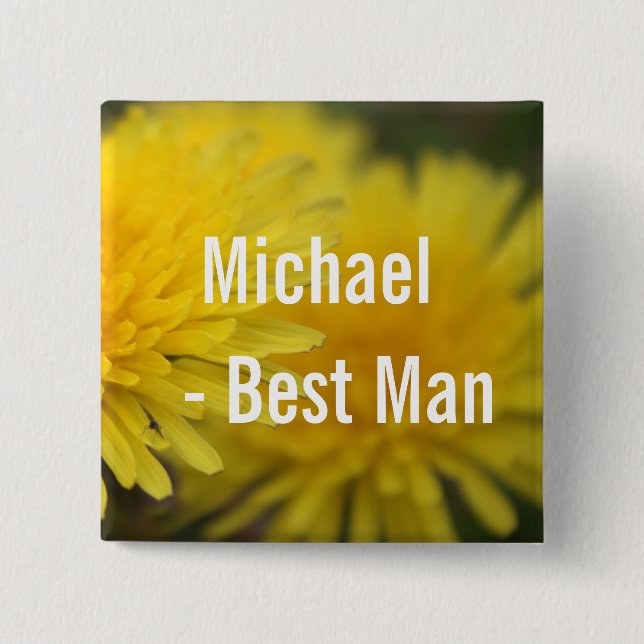 Pretty yellow flower dandelion wedding best man 15 cm square badge (Front)