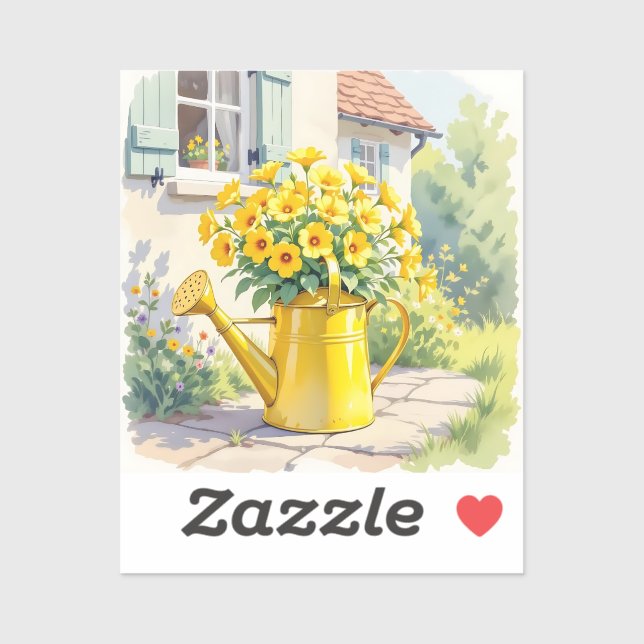 Pretty Yellow Flowers in Watering Can (Sheet)