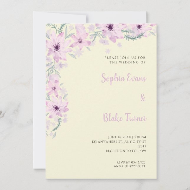 Pretty Yellow Flowers Romantic Soft Yellow Wedding Invitation (Front)