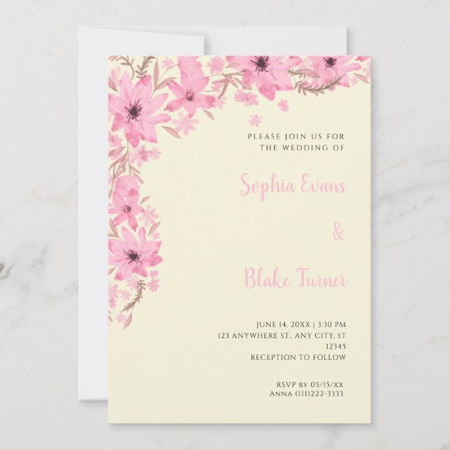 Pretty Yellow Flowers Romantic Soft Yellow Wedding Invitation (Front)