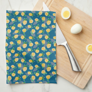 Pretty yellow garden rose pattern tea towel