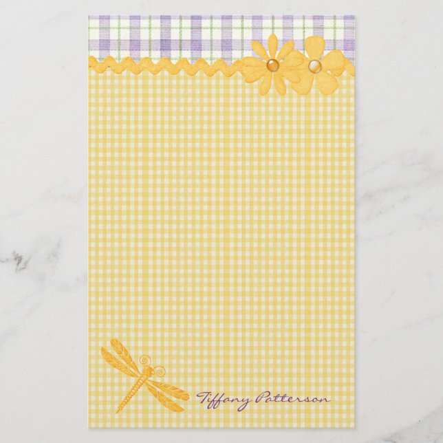 Pretty Yellow Gingham Custom Stationery (Front)