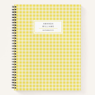 Pretty Yellow Gingham Plaid Personalized Noteb Notebook