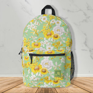 Pretty Yellow Green Floral Pattern Monogram Girl  Printed Backpack