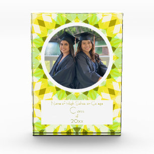 Pretty Yellow Green Graduation Photo Keepsake Gift Block