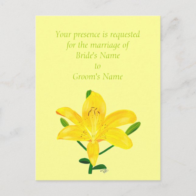 Pretty Yellow Lily Wedding Invitation Postcards (Front)