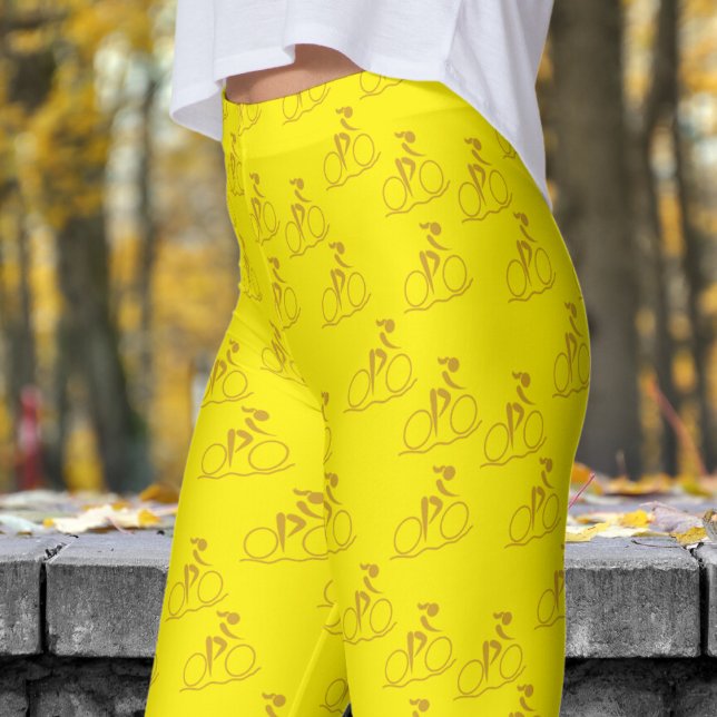 Pretty Yellow Mountain Biking Pattern Leggings (Womens Mountain Biking on Bright Yellow Leggings)