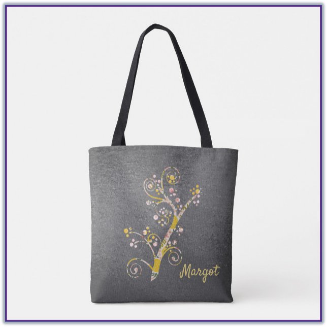 Pretty Yellow Pink and Grey Cherry Blossom Tote Ba (Creator Uploaded)