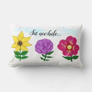 Pretty Yellow Purple Pink Garden Flowers Lumbar Cushion