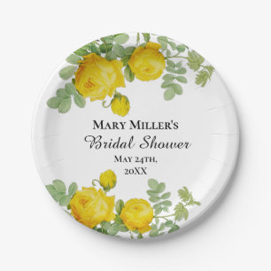 Pretty Yellow Rose Bridal Shower Paper Plate
