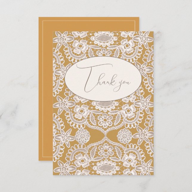 Pretty Yellow Rustic Lace Flat Thank You Card (Front/Back)