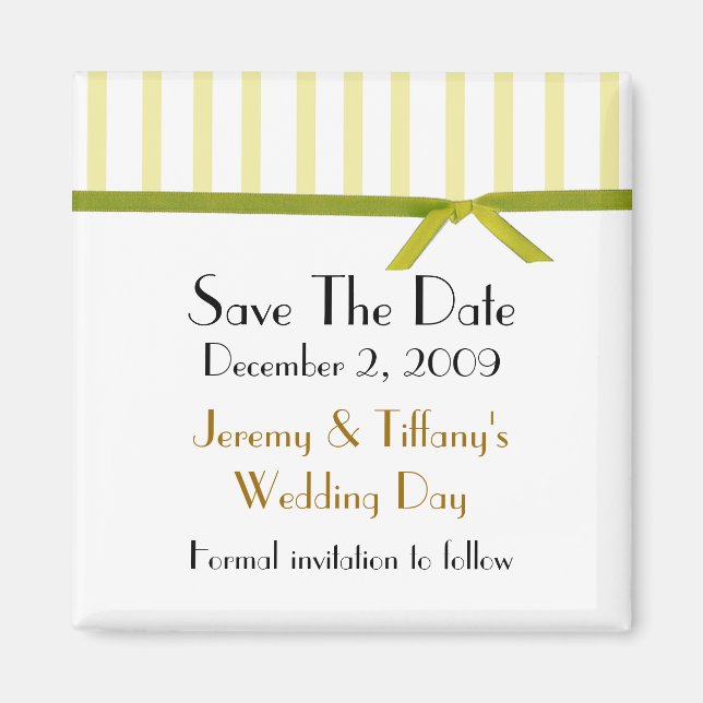 Pretty Yellow Stripes Save the Date Magnet (Front)
