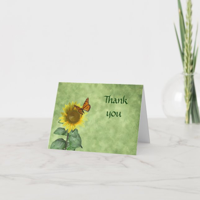Pretty Yellow Sunflower and Orange Butterfly Thank You Card (Front)