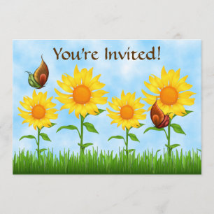 Pretty Yellow Sunflower Birthday Party Invitation