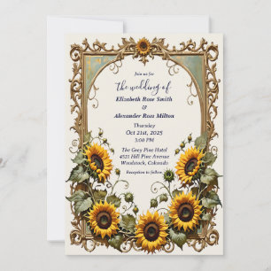 Pretty yellow sunflower elegant art frame wedding  invitation
