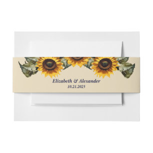 Pretty yellow sunflower elegant wedding invitation belly band