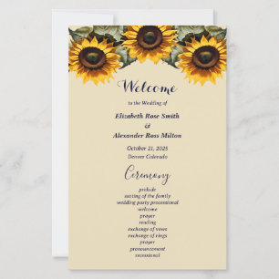 Pretty yellow sunflower elegant wedding program