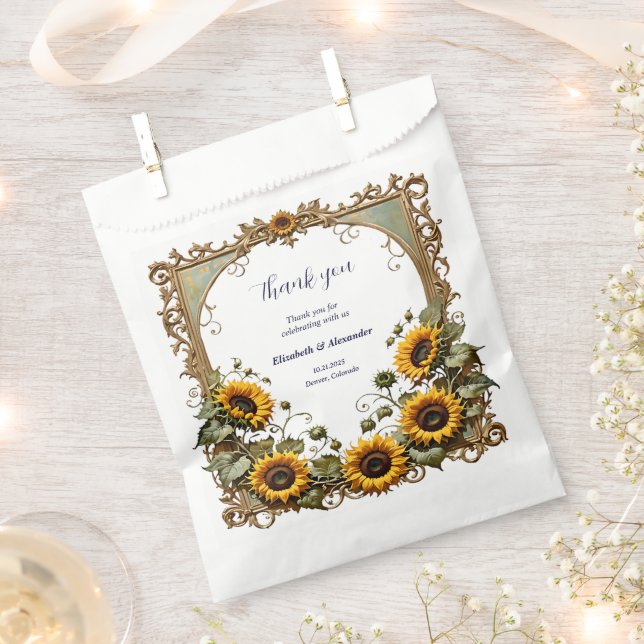 Pretty Yellow sunflower with art frame wedding  Favour Bags (Clipped)