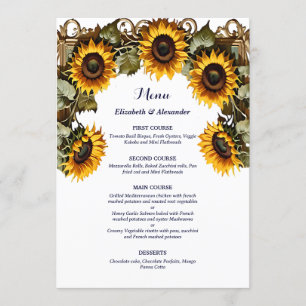 Pretty Yellow sunflower with art frame wedding Menu
