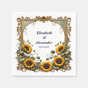 Pretty Yellow sunflower with art frame wedding Napkin