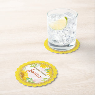 Pretty Yellow Sunflowers Baby Shower Paper Coaster