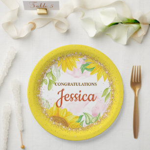 Pretty Yellow Sunflowers Baby Shower Paper Plate