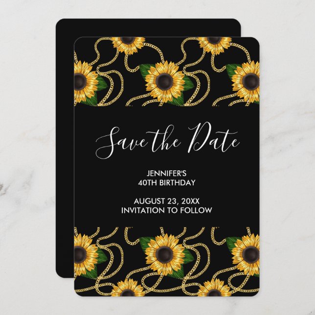 Pretty Yellow Sunflowers Stylish Pattern Birthday Save The Date (Front/Back)