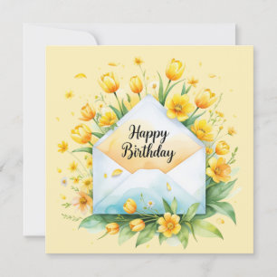 Pretty yellow tulips. Birthday card. Holiday Card
