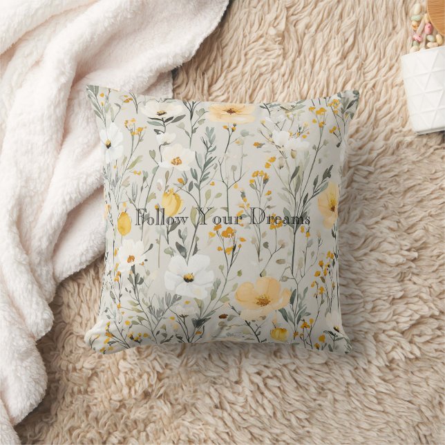 Pretty Yellow White Flowers Dreams Cushion (Blanket)