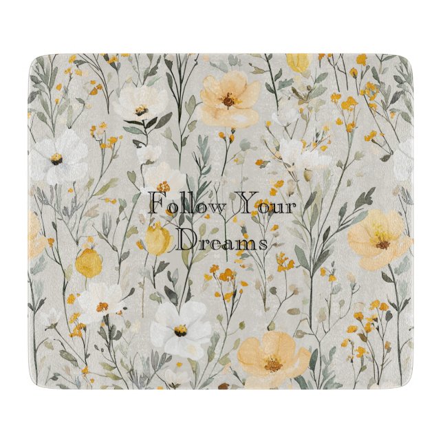 Pretty Yellow White Flowers Dreams Cutting Board (Front)