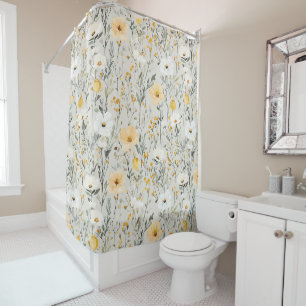 Pretty Yellow White Flowers Dreams Shower Curtain