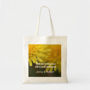 Pretty yellow wild flower dandelion wedding favor tote bag