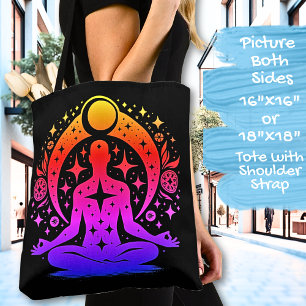 Pretty Yoga Meditation Design on a Black Tote Bag
