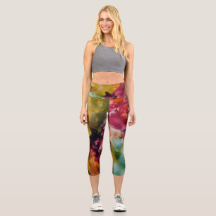 Pretty yoga pants, modern floral art capri leggings