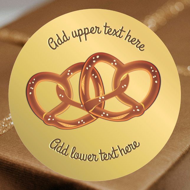 Pretzel Knot Pair on Faux Gold - your choice text Classic Round Sticker (Creator Uploaded)