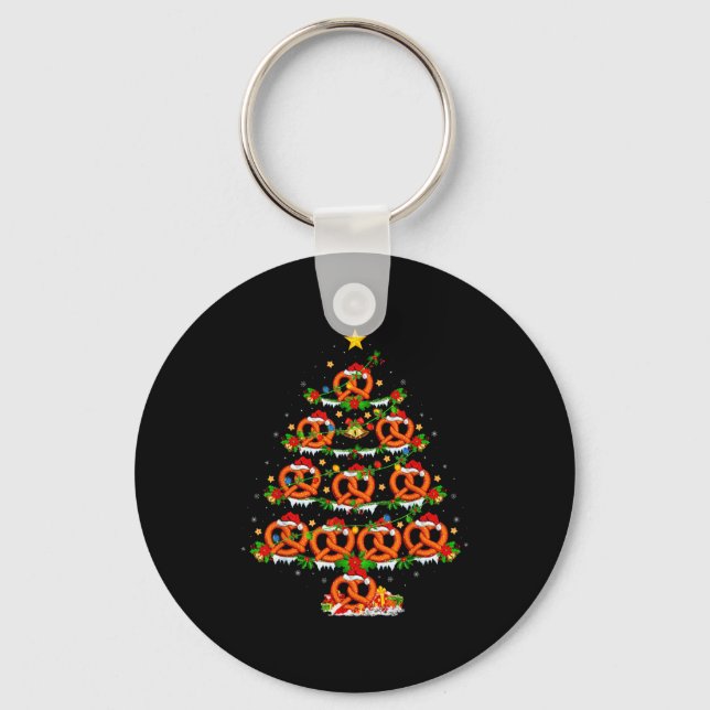 Pretzel Lover Xmas Lighting Pretzel Christmas Tree Key Ring (Front)
