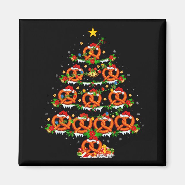 Pretzel Lover Xmas Lighting Pretzel Christmas Tree Magnet (Front)