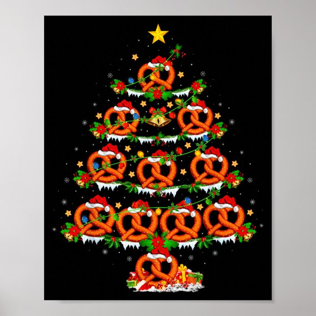 Pretzel Lover Xmas Lighting Pretzel Christmas Tree Poster (Front)