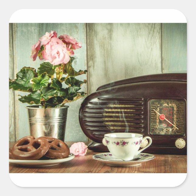 Pretzel Tea Rose Clock Postcrossing Square Sticker (Front)